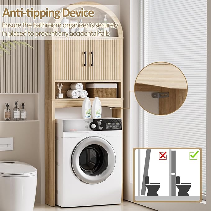 Spurgehom Arch Over The Toilet Storage Cabinet,Bathroom Organizer, Wood | Freestanding Bathroom Shelf Equipped with Anti-Tipping Device, Space-Saving Toiletries Storage Cabinet
