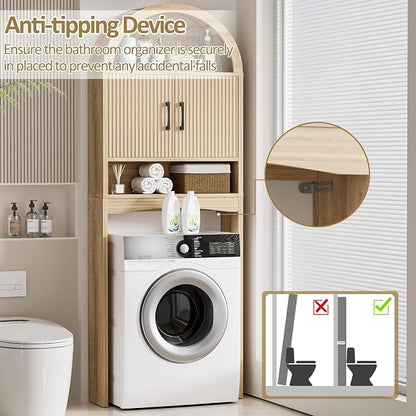 Spurgehom Arch Over The Toilet Storage Cabinet,Bathroom Organizer, Wood | Freestanding Bathroom Shelf Equipped with Anti-Tipping Device, Space-Saving Toiletries Storage Cabinet