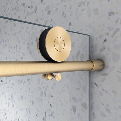 Single Sliding Shower Door,55"-60" W x 76" H Frameless Shower Door with 5/16" (8mm) Thick SGCC Tempered Glass W/Adjustable Soft Closing,Bathroom Glass Door for Spa（Brushed Gold）