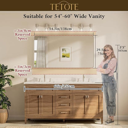 TETOTE 55 x 30 Inch Bathroom Mirror, Matte Black Modern Metal Frame Rectangle Modern Farmhouse Wall Mounted Vanity Mirror (Horizontal/Vertical)