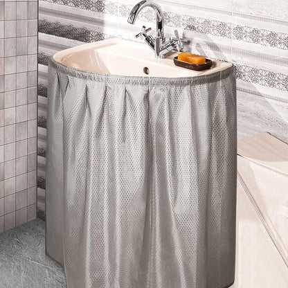 Fabric Sink Skirt Diamond Bathroom Stitch Self Stick Adhesive Waterproof Fabric Under Sink Curtain Skirt 55 x 32 Inch Adds Bathroom Storage(Silver Gray,Classic Style)