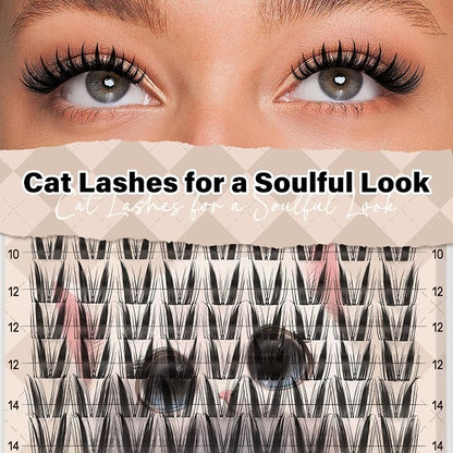JMS&JMS Cat Lash Clusters Bunny Style Anime Eyelashes Spikes Lash Clusters | C Curl 8-18mix Invisible Band Lash Clusters Cat Wispy Natural Lashes Clusters for DIY at Home