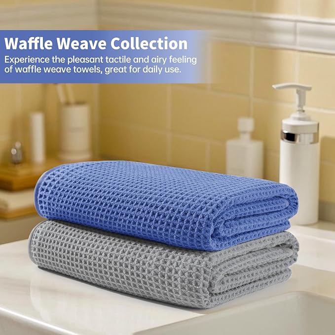 MICROFI New Microfiber Waffle Bath Towels, 2 Pieces, Soft, Absorbent, Fast Drying, Lint Free 430 GSM (30''x60''/76cm x 152cm)