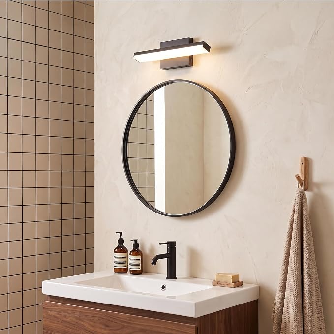 mirrea 16in 5CCT Black LED Vanity Lights for Bathroom Over Mirror | 5 color temperatures,Adjustable light angle,ETL listed,Dimmable,Bathroom lighting fixtures,Eye-friendly,Frosted acrylic shade