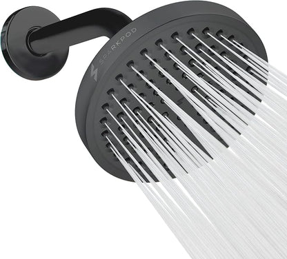 SparkPod 6" Rain Shower Head High Pressure w/ 6" Shower Arm, Charcoal Grey | High Pressure Shower Heads, 90 Nozzles, Adjustable Showerhead, No Tools Needed, Universal Connection, Gain Space & Style