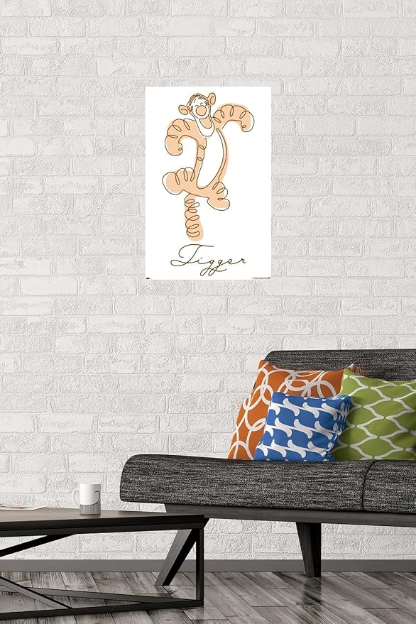 Trends International Disney Simple Moments Line Art - Tigger Wall Poster, 22.4L x 14.7W, Premium Poster & Mount Bundle
