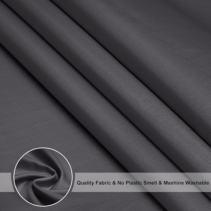EurCross Dark Gray Fabric Longer Shower Curtain Liner 72 x 84 inch Length,Water Repellent Durable Solid Grey Extra Long Shower Curtains for Bathroom with Hooks