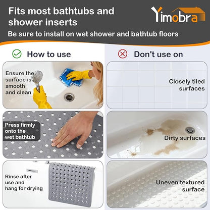 Yimobra Bath Tub Mat Non Slip, 34.5"X15.5" Long Shower Mat, Machine Washable Bathmat with Drain Holes and Suction Cups, Soft on Feet, Bathroom Essentials, Grey