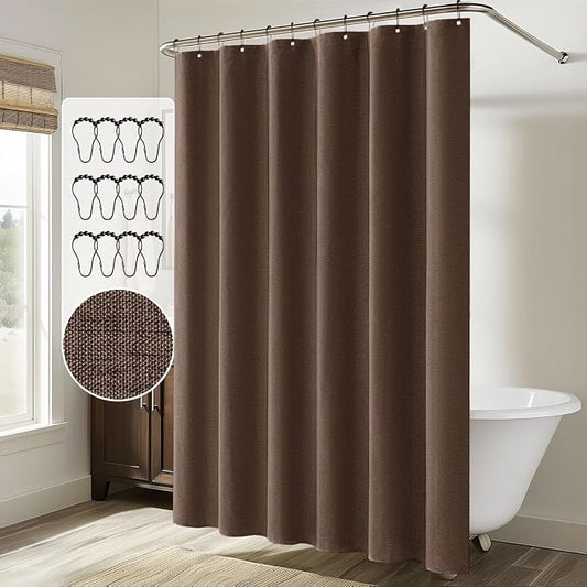 MIULEE Linen Fabric Shower Curtain Brown W72*L72 12 Metal Hooks | Washable, Modern, Heavy Duty, Shower Curtain Set, Waterproof Thick Cloth Shower Curtains, Bathroom Bathtub