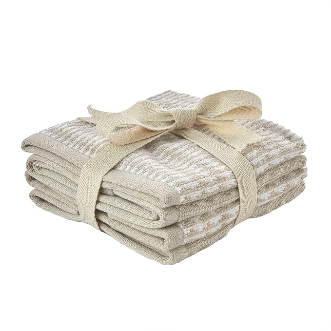 SKL Home Longborough Bath Towel Set-8pc, 100% Turkish Cotton, Tan | 2 Bath towels, 2 hand towels, 4 washcloths. 640-520 GSM weight. Spa-level quality. Soft & absorbent jacquard with tassels.