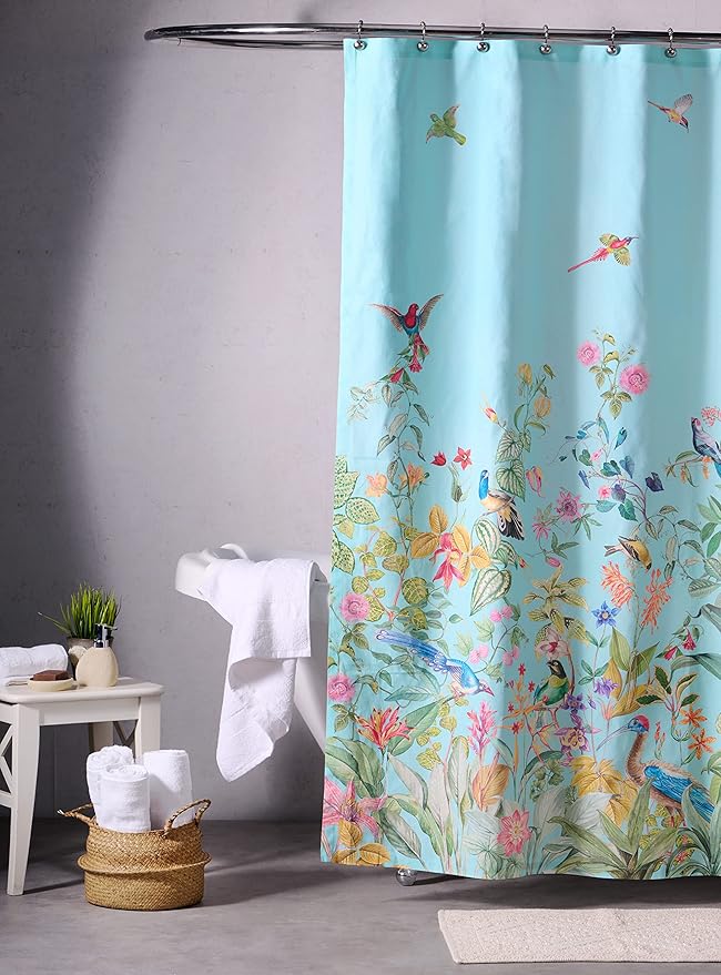 Maison d' Hermine Shower Curtain 100% Cotton One Panel 70"x72" Washable Fabric Shower Curtains for Bathroom, Easy Hanging with 12 Button Holes - Home Hotel Spa Easter Gifts (Paradisio)