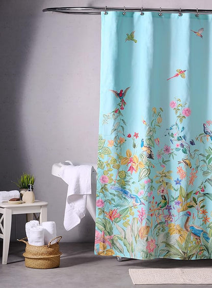 Maison d' Hermine Shower Curtain 100% Cotton One Panel 70"x72" Washable Fabric Shower Curtains for Bathroom, Easy Hanging with 12 Button Holes - Home Hotel Spa Easter Gifts (Paradisio)