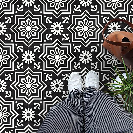 MORCART 20Pcs Peel and Stick Floor Tile, 7.87"x 7.87" Vinyl Flooring, Removable DIY Self Adhesive Flooring for Bathroom Kitchen Fireplace Stairs Bedrooms Wall Pantry Room Waterproof Black