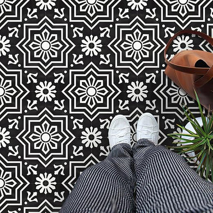 MORCART 20Pcs Peel and Stick Floor Tile, 7.87"x 7.87" Vinyl Flooring, Removable DIY Self Adhesive Flooring for Bathroom Kitchen Fireplace Stairs Bedrooms Wall Pantry Room Waterproof Black
