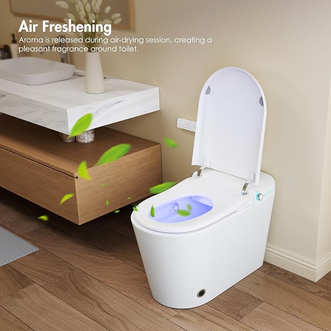 One Piece Smart Bidet Toilet, Auto Lid, Wash & Dry, White | Foot Sensor Flush, Heated Seat, Instant Warm Water, Adjustable Wash Settings, Self Cleaning Wand, Auto Flush, Pre Wet