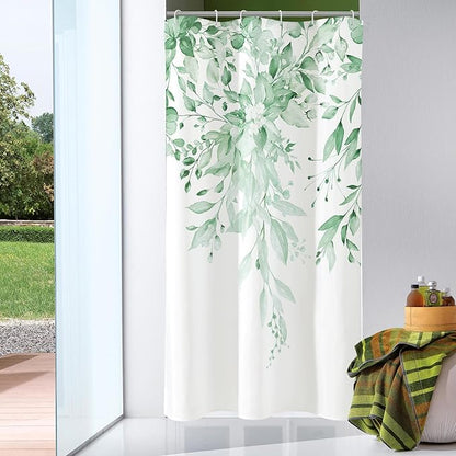 MintGreen Eucalyptus Shower Curtain, Watercolor Floral Print, 36x72 | Watercolor Plant Leaves Floral Print, Waterproof Fabric Bathroom Decor, Machine Washable, Rustproof Grommets