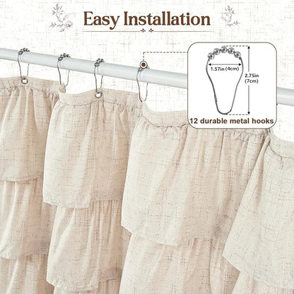 Farmhouse Shower Curtains for Bathroom, Ruffle Shower Curtain, 72"Wx72"L | Ruffle Design, Vintage Rustic Boho, Washable Waterproof Shower Curtain for Bathroom Bathtub, 12 Metal Hooks