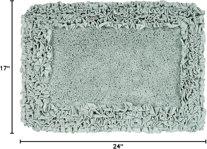 Better Trends 100% Cotton 17" x 24" Bathmat Ultra Soft Water Absorbent Spray Latex Backing Machine Washable Bath Rug for Bathroom Floor Mat Home Decor, Sage Shaggy Border Collection