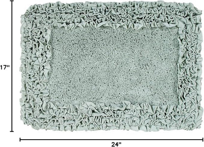 Better Trends 100% Cotton 17" x 24" Bathmat Ultra Soft Water Absorbent Spray Latex Backing Machine Washable Bath Rug for Bathroom Floor Mat Home Decor, Sage Shaggy Border Collection