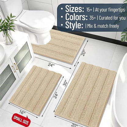 Smiry Thick Chenille Large Bathroom Runner Rugs 45x27, Soft Bath Mat, Beige | Quick‑Dry & Machine Washable, Non‑Slip Bath Carpet, Striped Bath Rugs for Tub & Shower, Modern Home Decor Accessories