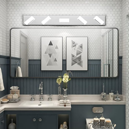 Aipsun Modern Chrome Bathroom Vanity Light LED Vanity Light Fixtures for Bathroom Stainless Steel 5 Light Bath Wall Lighting 6000K