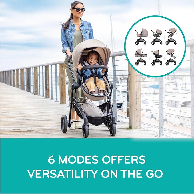 Evenflo Pivot Modular Travel System w/LiteMax Preemie and Infant Car Seat | 6 Modes of Use, Rear-Facing Mode for Infants 3-30 lbs, Stroller use up to 50 lbs (Dusty Rose Pink)