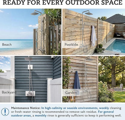 G‑Promise 316 Marine Grade Stainless Steel 10 Inches Outdoor Shower Kit | SUS 316 Stainless Steel, Built to Last, Easy Install, Height Adjustable, Wall Mounted, for Poolside, Backyard, Coastal Homes