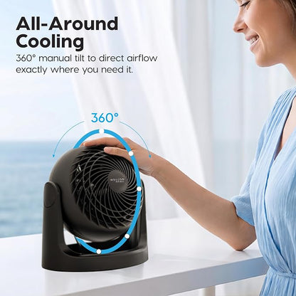 IRIS USA WOOZOO Small Desk Fan, 360° Vertical Tilt, Quiet Table Fan, Black | 52ft Max Air Distance, 30 db, Table Top Fan for Bedroom, Office, Dorm, Kitchen, Air Circulator