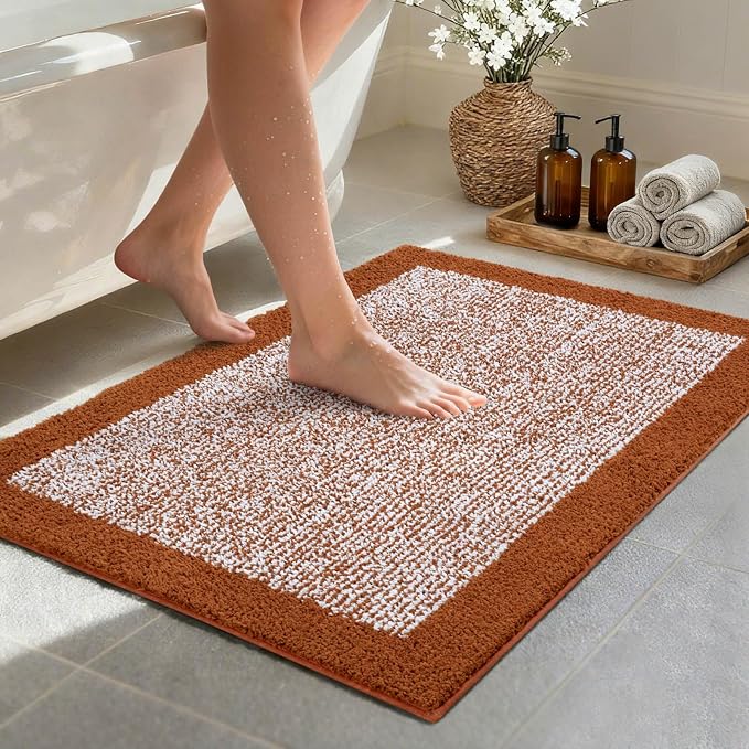 36x24 Large Bathroom Rugs Washable Non Slip, Bath Mat for Bathroom Floor Tub, Soft Absorbent Quick Dry Mats for Shower, Bathtub,Home Decor(Coral Orange)