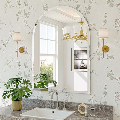 Frameless Bathroom Mirror, 22"x30" Beveled Arched Vanity Mirrors | Frameless, 15mm beveled edge, 5mm HD glass, shatterproof, anti-rust, french cleat, for bathroom/bedroom/entryway