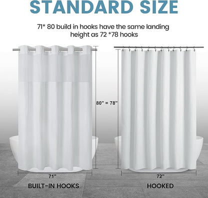 EUTXL Heavyweight Long No Hook Shower Curtain with Snap in Liner,256GSM Waffle Weave Shower Curtains for Bathroom,71W x 80H(78"),White