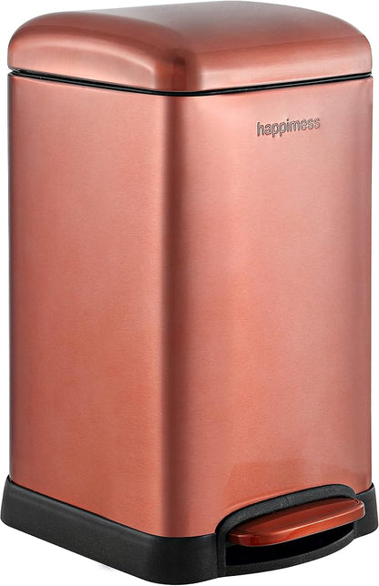 happimess Betty Retro Mini 3.2 Gal Step Trash Can, Rose Gold | Soft-Close Lid, Fingerprint Proof, Removable Liner, Stainless Steel, Hands-Free Pedal
