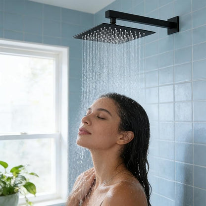 Midanya Square Rain Shower Head,High Pressure,Matte Black 8 Inch | 360°Swivel,Ceiling or Wall Mount,Waterfall Full Body Coverage,Bathroom Remodel,Stainless Steel Large Rainfall Shower Head