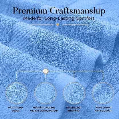 DAN RIVER 600 GSM Cotton Large Bath Towels Set of 4, 27 x 54 Inches, M-Blue | Larger & Lighter Weight Towels for Bathroom - Highly Absorbent & Quick Dry 100% Cotton Bath Towel Set for Home, Spa & Hotel