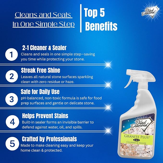 Granite Plus Cleaner & Sealer + Ultimate Grout Cleaner W/ Brush, 2 Quarts | Acid-free formula deep cleans grout on tile floors. Safe for marble, travertine, granite and all natural stone.
