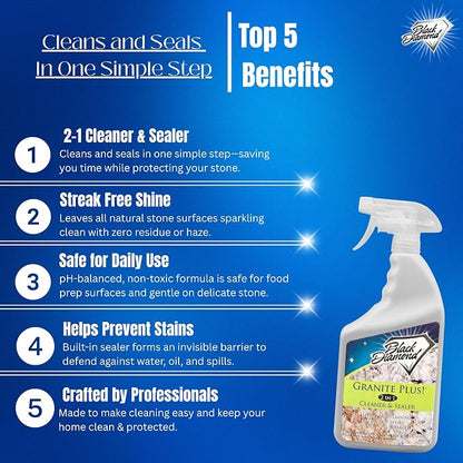 Granite Plus Cleaner & Sealer + Ultimate Grout Cleaner W/ Brush, 2 Quarts | Acid-free formula deep cleans grout on tile floors. Safe for marble, travertine, granite and all natural stone.