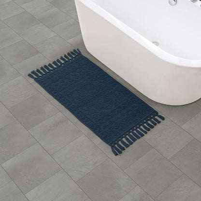 French Connection Nellore Bath Rugs, Woven and Beaded Bath Mats, Durable and Thick Bath Mats for Bathroom and Shower Rugs, 20" x 38", Navy