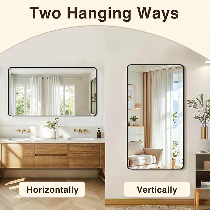 Vanity Bathroom Mirror, 30”x55” Black Bathroom Mirror for Over Sink | HD Tempered Glass, Anti-Rust Frame, Vertical or Horizontal, Wall Mirrors for Bathroom Sink, Living Room, Entryway, Bedroom