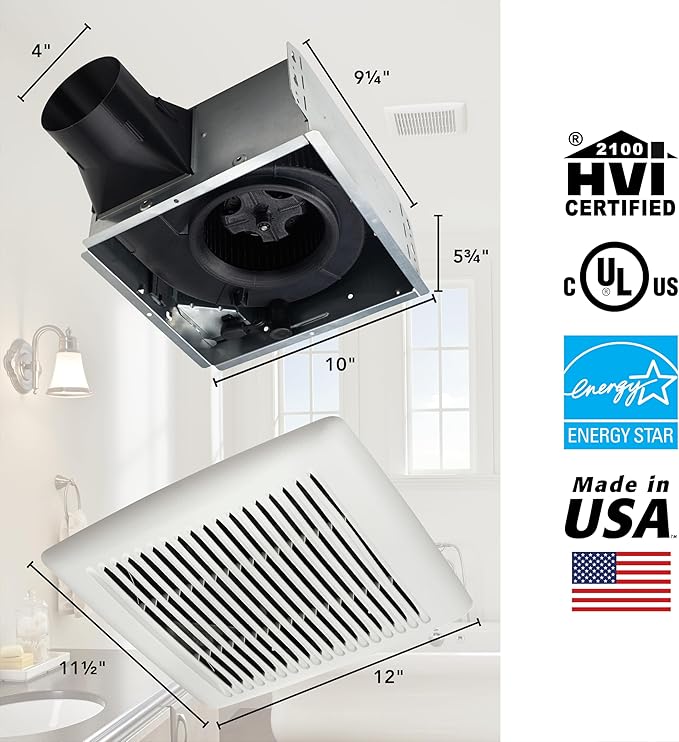 Broan-NuTone Bathroom Exhaust Fan, Easy Install, Powerful 110 CFM, Quiet 1.0 Sones, Energy Star