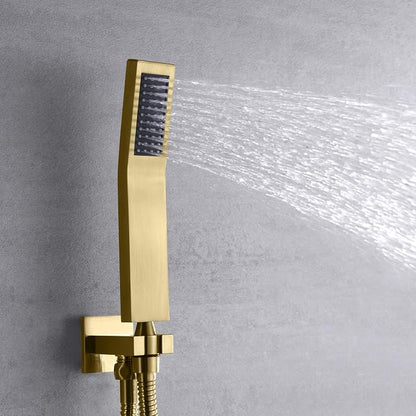 SUMERAIN Brushed Gold Shower System Pressure Balance Shower Faucet | 8 Inches Square Rain Shower Head, Hand Shower, Including Rough-In Valve, Anti-scald