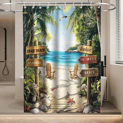 Luxury Summer Beach Shower Curtain Modern Coastal Tropical Palm Tree Pretty | Unique Shower Curtains for Bathroom, Waterproof Bath Curtain with Hooks Machine Washable Bathtub Curtains 60x72 Inch Geeen