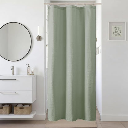 Sage Green Stall Shower Curtain 36 x 72 Inch, Textured Soft Fabric Waffle Narrow Size Modern Shower Small Curtain for Bathroom Hotel, Machine Washable, Water Resistant, 36Wx72L Inches