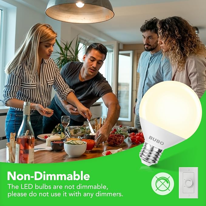 BUBO Vanity Light Bulbs 60 Watt Equivalent, Globe Light Bulb Warm White 3000K, G25 Round Light Bulbs for Bathroom 800 Lumens, E26 Medium Base, 7W, Non-Dimmable, 6 Pack