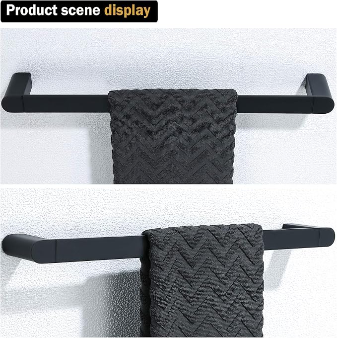 RANDOM 4 Piece Bathroom Hardware Set Matte Black Towel Bar Set Include 18 Inch Towel Bar Toilet Paper Holder and 2 Towel Hooks Stainless Steel Bathroom Decor Wall Mount Bathroom Accessories Kit.