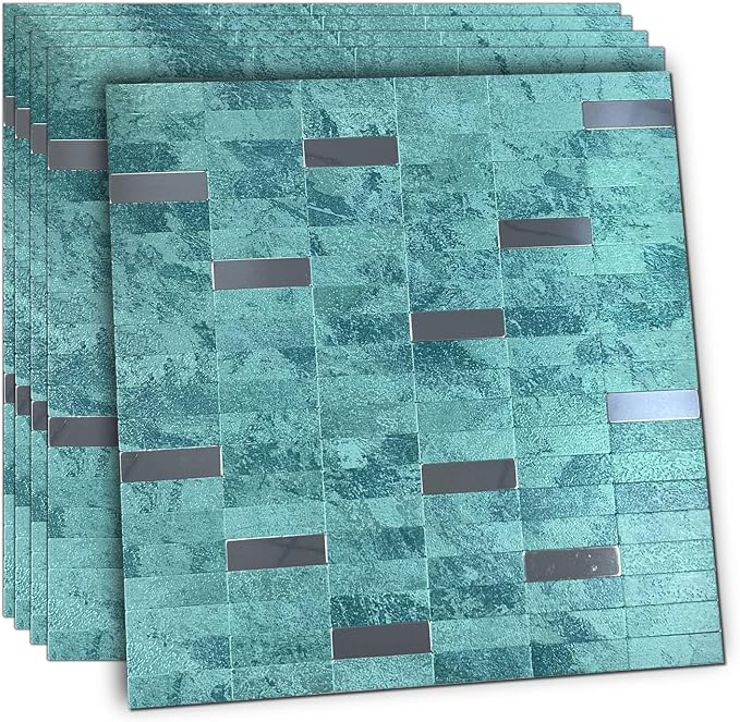 XUANINY Peel and Stick Tile Backsplash Self- Adhesive Wall Tiles Aluminum Mosaic Sticker for Kitchen (11.33"x11.92" Per Sheet, Pack of 5 pcs) (Clear Green 5)