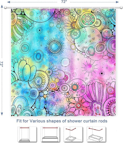 Watercolor Shower Curtain, Doodle Painting Shower Curtain Waterproof Shower Curtain Sets for Bathroom with 12 Hooks Polyester Fabric Machine Washable Home Office Decor Bath Curtain