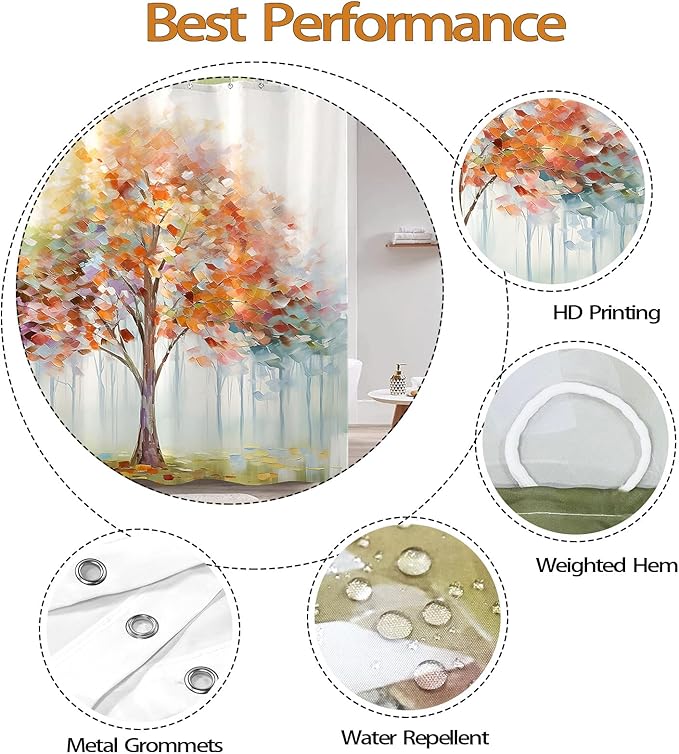Fowocu Colorful Tree Shower Curtain Abstract Aesthetic Oil Painting Shower Curtains for Bathroom Decorative Cute Nature Art Waterproof Fabric Bath Curtain Decor (72''×72'', Multicolor)
