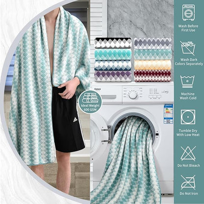 8 Piece Bathroom Towel Set Aqua |2 Oversized Large Bath Towels Sheet,2 Hand Towels and 4 Washcloths| 600GSM Ultra Soft Luxury Premium Towel Set Highly Absorbent Quick Dry Hotel Towel Collection