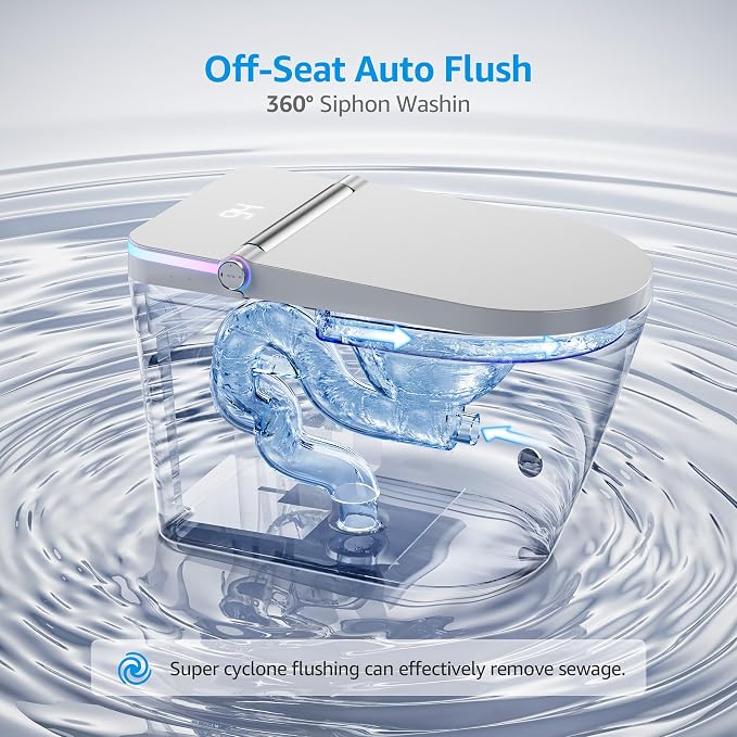 Smart Toilet with Bidet Built In, Heated Seat, Warm Water & Air Dryer, One-piece Tankless Bidet Toilet with Foot Sensor & Night Light, Auto Open/Close Lid & Flush, 1.26GPF Water-Saving Design