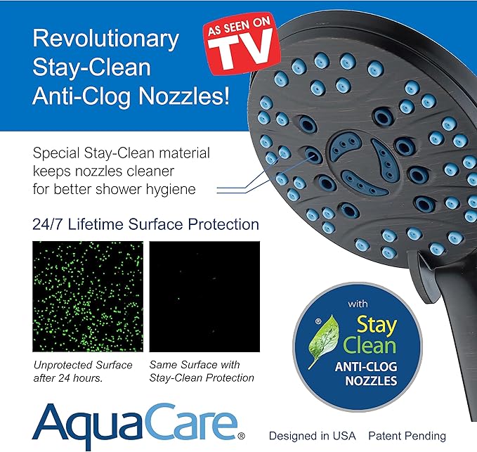 AquaCare 48-mode High Pressure 3-way Shower Head Combo w/ 2-mode Power Wash | Pure Clean Jets, Dual Handheld Power Wash for Tub, Tile & Pets, Long 6 ft. Stainless Steel Hose, Extra Wall Bracket / Black